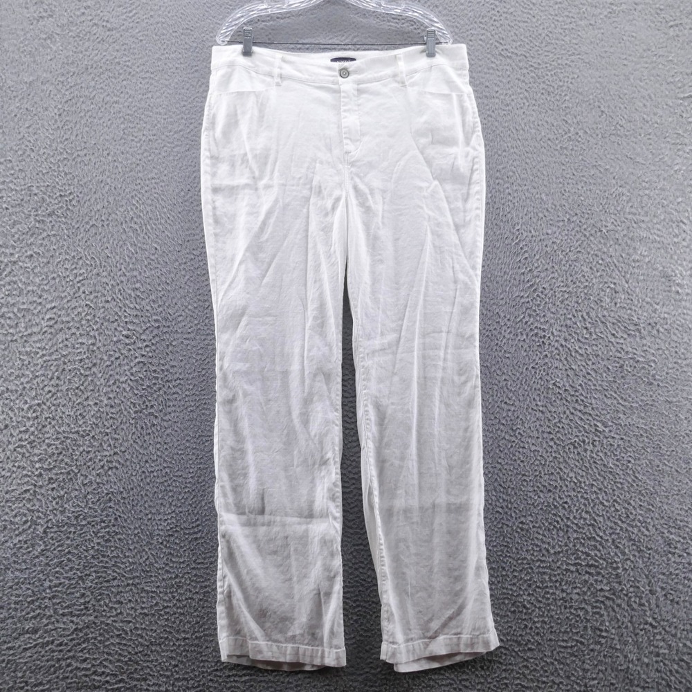 NYDJ Womens White Linen Blend Straight‎ Leg Lift Tuck Pants Size 14 NEW